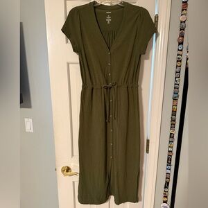 Olive Green Button-Down Midi Dress